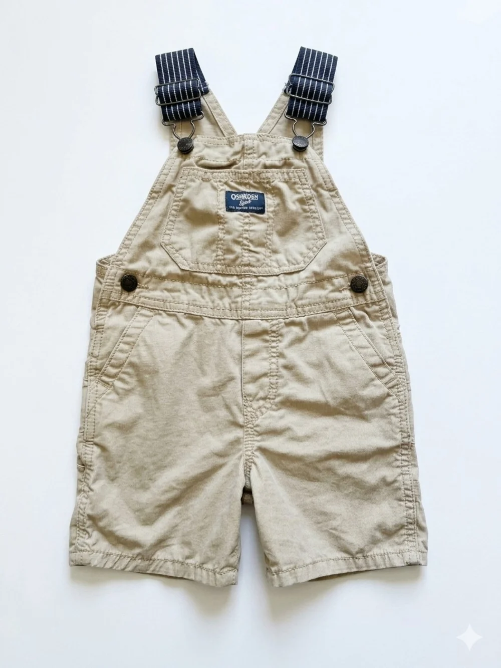 Baby Toddler 2T Hickory Stripe Strap Shortalls/Overalls in Khaki